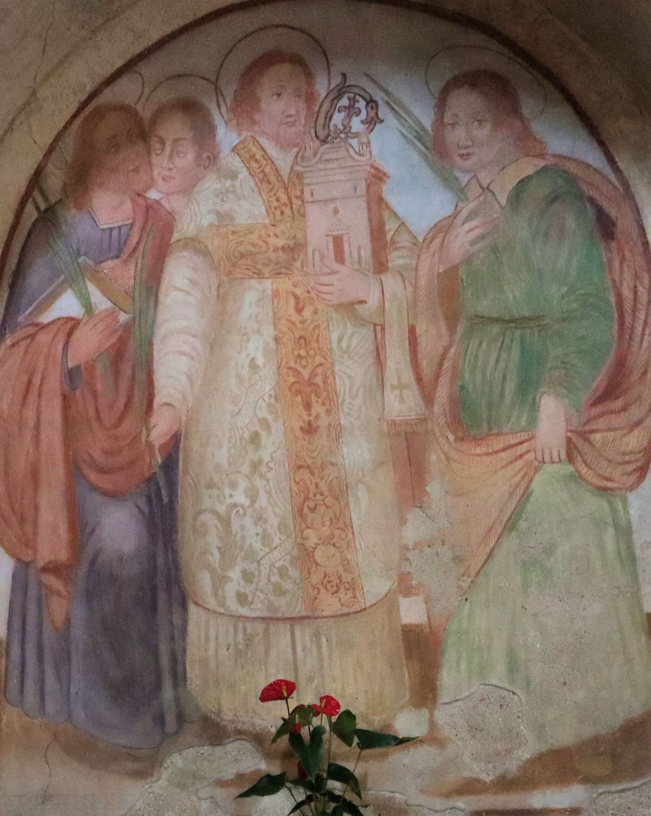 Fresko: Fabius, Bassus, Anthimus und Maximus, in der Kirche Santa Maria in Vescovìo bei Torri in Sabina